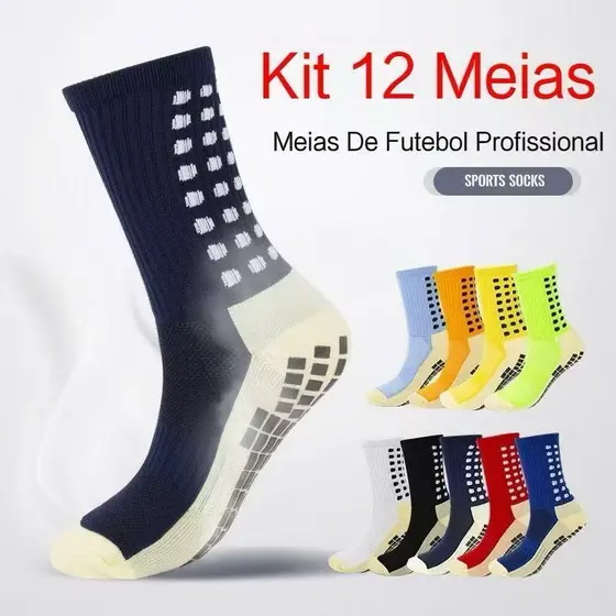 3 pares de meias de futebol profissional antiderrapantes - duráveis, que absorvem o suor, com silicone antiderrapante
