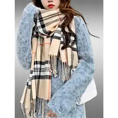 Lenço Cachecol Longo Feminino Xadrez Pashimina Sintética Melhores Presentes Inverno