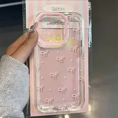 Capa De Telefone Transparente Para iPhone 16 17 Pro Max 14 15 13 11 12 16E X XS XR 7 8 Plus Adorável Rosa Bowknot