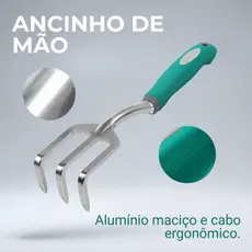Rastelo Ancinho De Aluminio Com 3 Dentes E Cabo Emborrachado Ergonômico