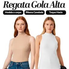 Kit 2 Regatas Gola Alta Femininas em Ribana Regata Básica Feminina Casual Dia a Dia