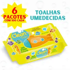 Kit 6 Pacotes Toalhas umedecidas Clean Baby com 100 cada Bebê