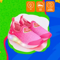 Tênis Infantil Com Luz e Led Kidy Light Fun Gato Galáctico Duda E Luna Oficial Rosa