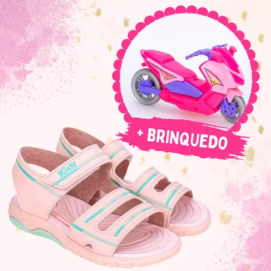 Sandália Infantil Menina Papete Confortável Calce Fácil Criança Kidy Toys + Moto de Brinquedo Brinde