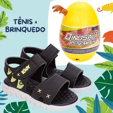 Sandália Papete Menino Infantil Kidy Toys Dinossauro Brinquedo Surpresa Preto Amarelo