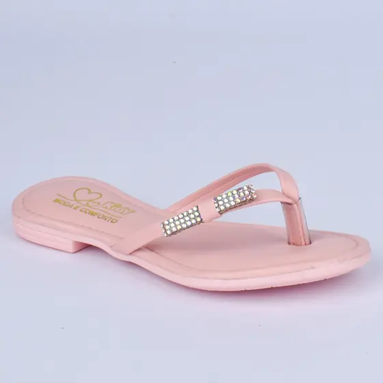 Sandália Rasteira Infantil Kidy Flat Nude com Tereré Menina Juvenil Rasteirinha Com 2 Pulseiras