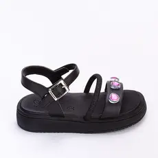 Sandália Infantil Menina Kidy Flat Form Com Brinquedo Preto Delicado Confortável Leve Dia das Crianças Presente
