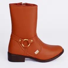 Bota Infantil Menina Kidy Montaria Canela Anatômica Elegante Cano Médio Argola Antiderrapante