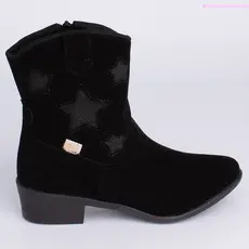 Bota Infantil Menina Kidy Folk Boho Estrelas Preto Country Moderna Western Inverno Confortável Leve