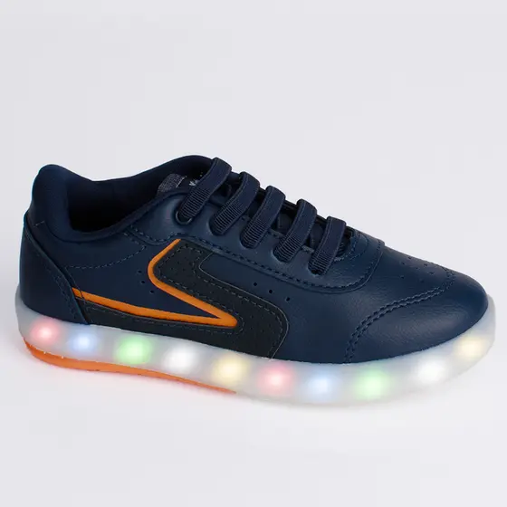 Tênis Infantil Menino Hype Kidy Azul Marinho Luzinha de Led Calce Fácil Escolar Casual Estiloso