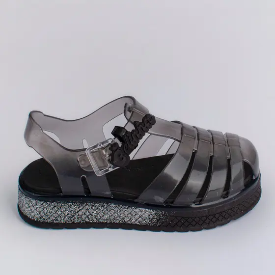 Sandália Infantil Menina Kidy Gloss Belinha Preto Glitter Confortável Anatômica Leve Antiderrapante
