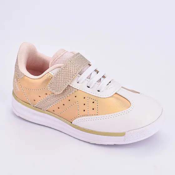 Tênis Infantil Menina RK 70 Kidy Ouro Streetwear Retrô Super Leve Moderno Brilho Antiderrapante