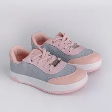 Tênis Infantil Menina Kidy Happy Jeans Detalhe Brilho Nude Cano Baixo Casual Confortável Cadarço