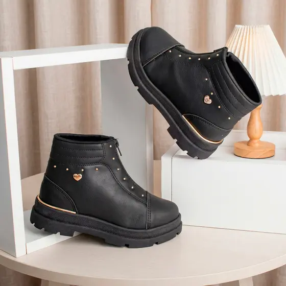 Bota Coturno Infantil Menina Kidy Style Preto Conforto Dia a Dia Festa Escola Rodeio Leve