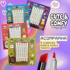 LIVRO DE COLORIR CUTE & COFY COM 6 CANETAS TOUCH