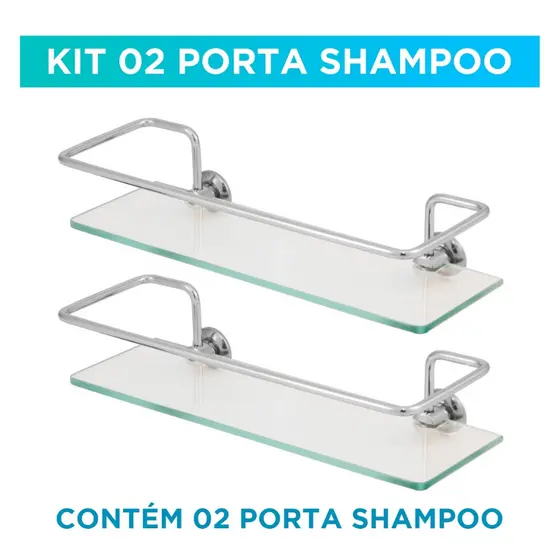 Kit 02 Porta Shampoo Suporte De Banheiro Shampoo Reto Vidro 6mm