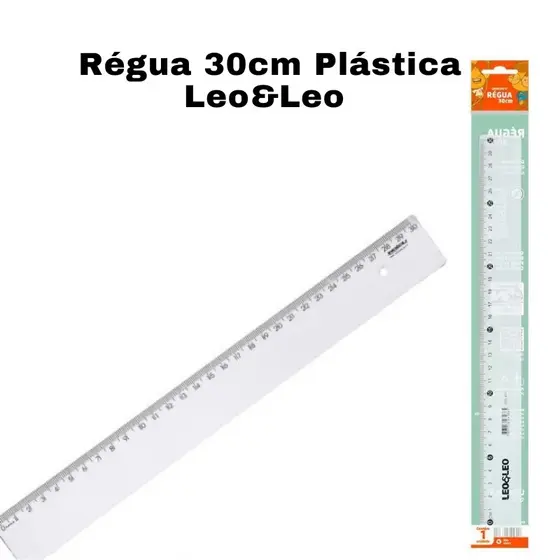 Régua 30cm Plástica Corpo Transparente Escolar Escritório Leo &Leo