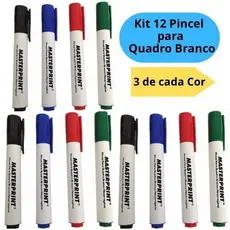 Kit 12 Pincel Quadro Branco Recarregável Nas Cores 3 Azul + 3 Vermelho + 3 Preto + 3 Verde Masteprint