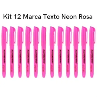 Kit 12 Marca Texto Neon Rosa Masterprint - Grifa Texto