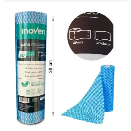 Pano Perfex Multiuso Azul Rolo 25m c/50 Panos 28x50cm  Limpeza Profissional