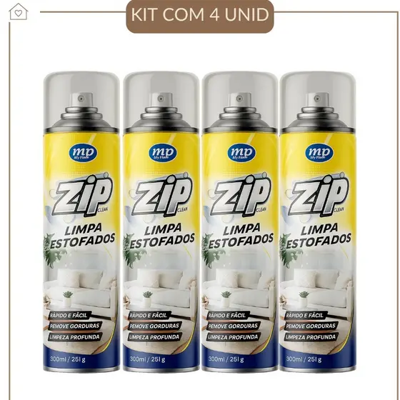 Kit 4 Limpa Estofados Espuma Spray 300ml Zip Limpeza Profunda Sofá Banco Carro Remove Sujeira Fácil