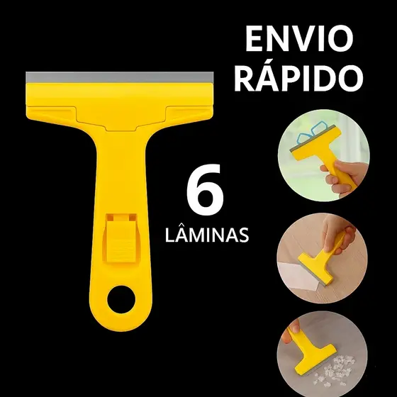Raspador para limpar Box Piso Vidro Cerâmica Azulejo + 6 Laminas