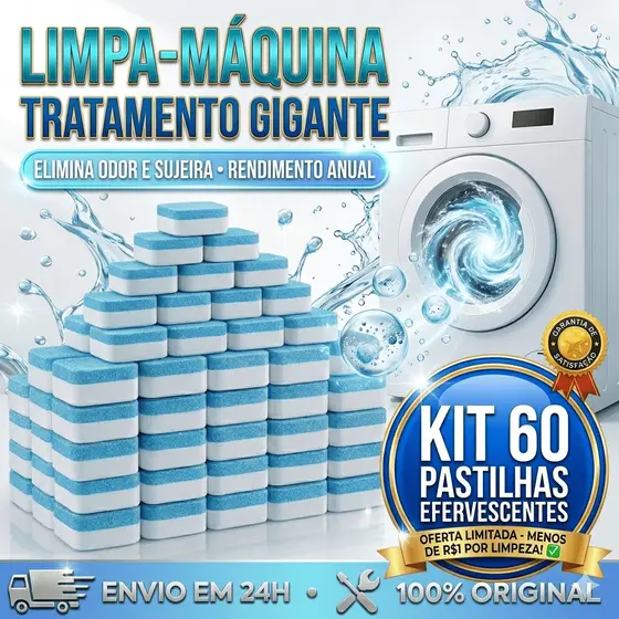Kit 48/60 Pastilhas Limpeza Profunda Máquina De Lavar Tira Odor Higienizador Efervescente