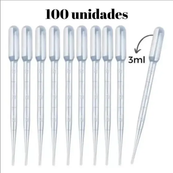 Pipeta Pasteur Plastica 3ML 100 Unidades Conta Gotas Artesanato Graduada