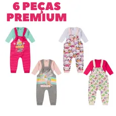 Kit Jardineira Menina Manga Longa  6 Peças Sortidas - Verão - Body/Jardineira Tamanho P/M/G e 1 Ao 3