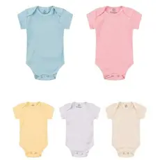 Kit Bebê 5 Body Envelope Sortido Unissex Manga Curta Verão Ribana Canelada - RN Ao GG