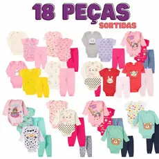 Kit 18 Peças Body Bebê Menina 6 Kits de 3 Peças Verão Infantil Manga Longa (Ideal para presente)