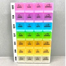 Porta Comprimidos 11x18cm Semanal Com 28 Compartimentos Multicoloridos Para Remédios Prático E Útil