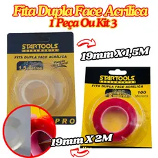 Fita Dupla Super Fixação 19mmx2m Ou 12mmx1,5m Startools Ultra Forte Acrílica Transparente Multiuso
