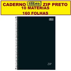 Caderno Tilibra 10 Matérias 160 Folhas Espiral Universitário Escolar Faculdade Trabalho Zip Preto