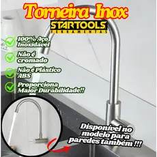 Torneira 100% Aço Inox Para Mesa 35Cm Ou Parede 30Cm Giratória Longa Para Cozinha Curva Startools