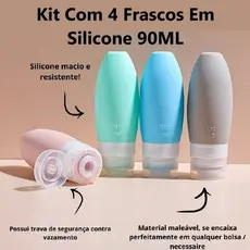 Kit 4 ou 3 Frascos 60ML Ou 90ML Silicone Com Estojo Transparente Prático Para Viagens Dispensador