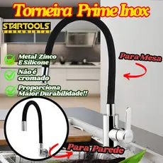 Torneira Flexível Premium De Cozinha Para Parede 34Cm Ou Para Mesa 36Cm De Metal Zinco E Silicone