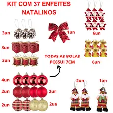 Kit Com 37 Peças De Enfeite Natalino Sortido Com Bola Laço Sino Papai Noel Enfeite Tecido E Diversos