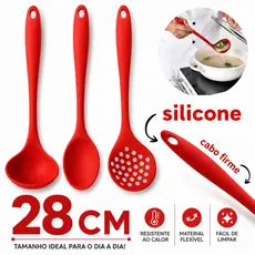 Kit 3 Utensilios De Silicone Colher Concha Escumadeira Resistente Cozinha Resistentes ao Calor