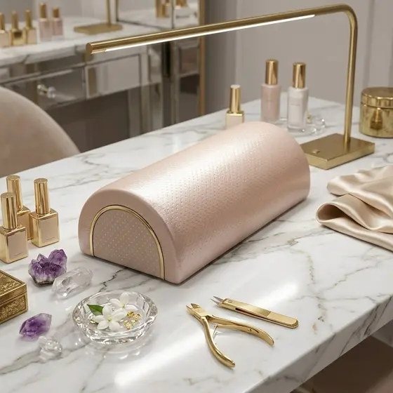 Apoio de Mão Luxo Rose Gold Perolado Bella Tatty Ergonômico | Ideal para Nail Design e Alongame