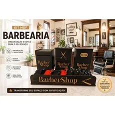 Kit Barbearia Para Bancada Profissional em MDF Preto Descarte de Lamina, Porta Tesoura, Porta Gola e Porta Pentes