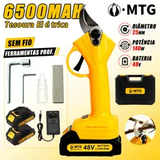 Tesoura Elétrica de Poda 48V Profissional Kit Completo com 2 Baterias e Maleta Rígida