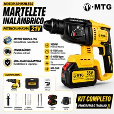 Martelete SDS Plus MTG 88V Sem Fio Motor Sem Escova Kit Acessórios Completos