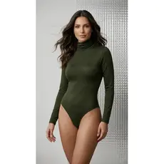 Body Feminino Cacharrel Manga Longa Blusa Gola Alta Suplex Verde Militar