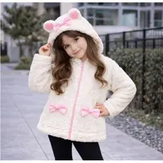 Casaco Teddy Infantil Menina com capuz ded orelhinhas Casaco pelinho Quente Jaqueta frio Infantil