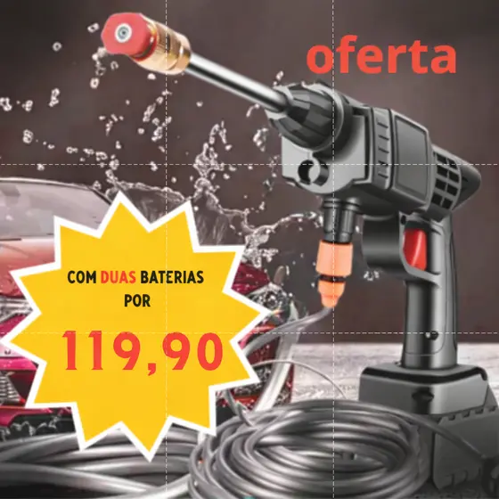 Pistola Lava Jato Lavadora de Alta Pressão Portátil Recarregável 2 Bateria P/ Carros E Jardins Linha Residêncial Bivolt