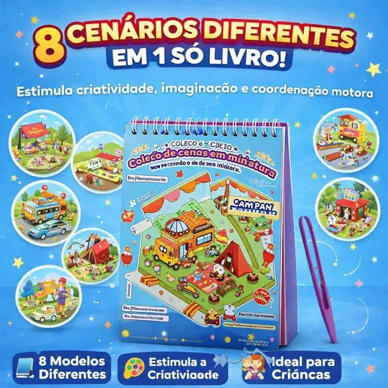 Livro Infantil Cenários em Miniatura 8 em 1 Paisagismo 3D Adesivos