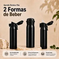 Garrafa Inox Térmica 500ML 17oz 2 Formas de Beber COPA ISOLANTE COM MÃO Garrafa Térmica Alça Academia Inox