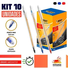 KIT Canetas Bic Cristal Esferográficas 0.8mm Ponta Fina Cores Azul, Preta e Vermelha - Original, Escrita Fina pelaria