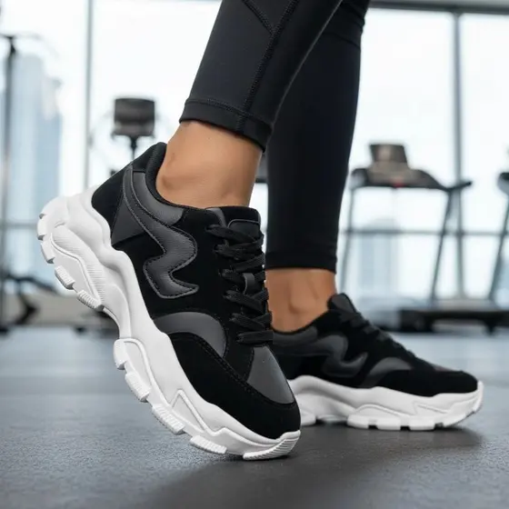 Tenis Feminino Casual Estiloso Vintage New Black Chunky Acolchoado Premium Lançamento